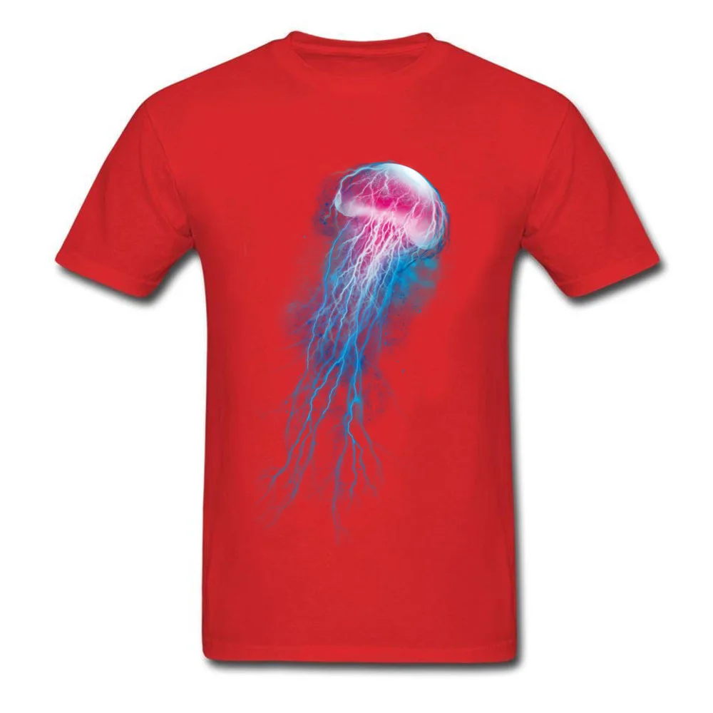 jellyfish storm T Shirts Short Sleeve Crazy High Quality Men Autumn Tops Shirt Crazy Tee Shirt Round Neck All Cotton jellyfish storm red