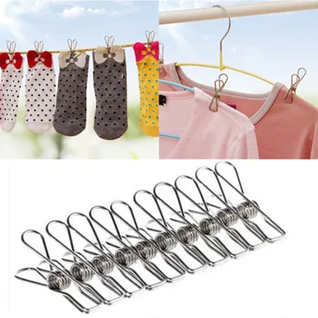 

20 PC Stainless Steel Clothes Pegs Hanging Clips Pins Laundry Windproof Clamp Home Storage Organization Laundry Pegs