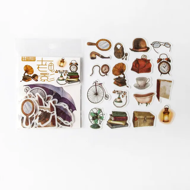 Mr.paper 40Pcs/bag 24 Designs Cute Diary Sticker Scrapbooking Heart Beat Series Japanese Kawaii Creative Stationery Deco Sticker Old Movie