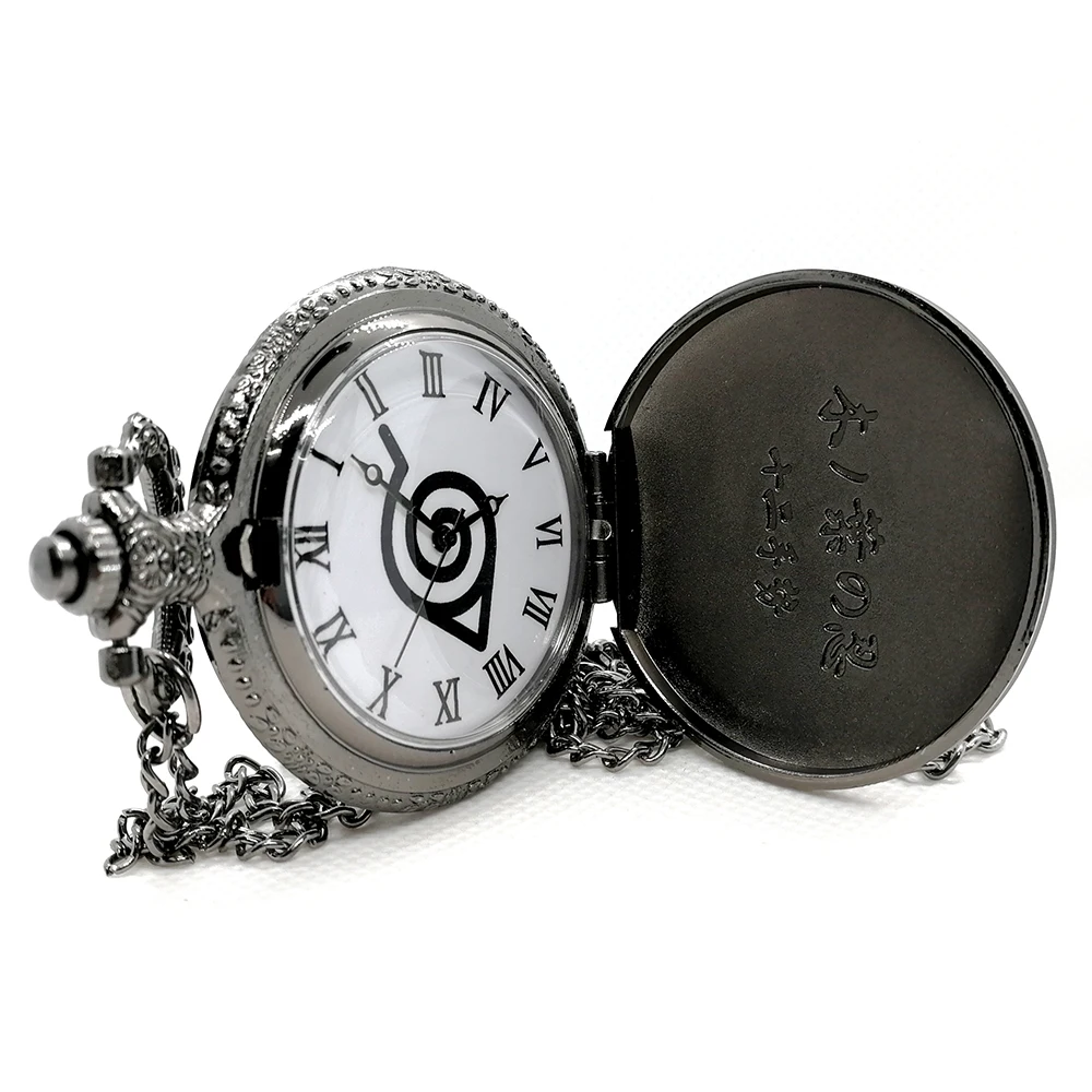 New Arrival Black Gold NARUTO Japanese Anime Quartz Pocket Watch Analog Pendant Necklace Men Women Watches Fob Watches Gift Box