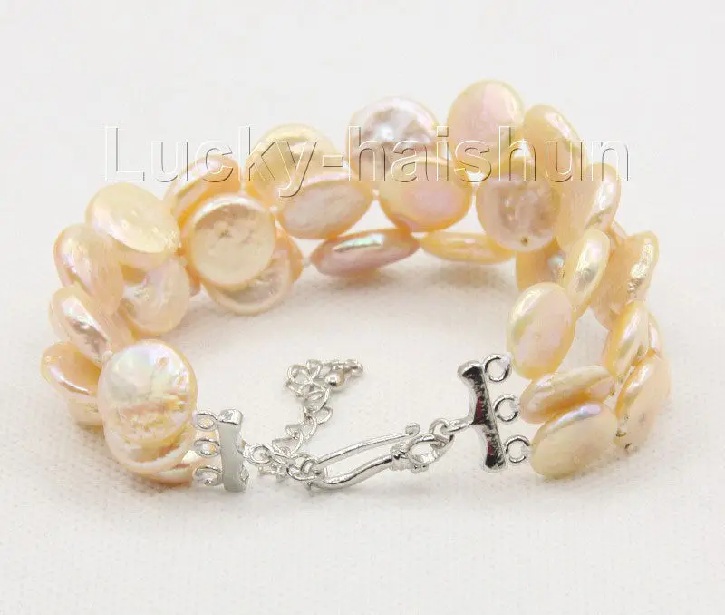 

Free Shipping >>adjustable 7"-9.5" 3row 12mm coin fastener pink pearls bracelet