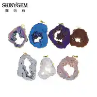 SHINYGEM 自然 Druzy クリスタルのペンダントマルチカラー厚さリアル天然石ペンダント生クリスタルペンダントコネクタチャーム 5 ピース
