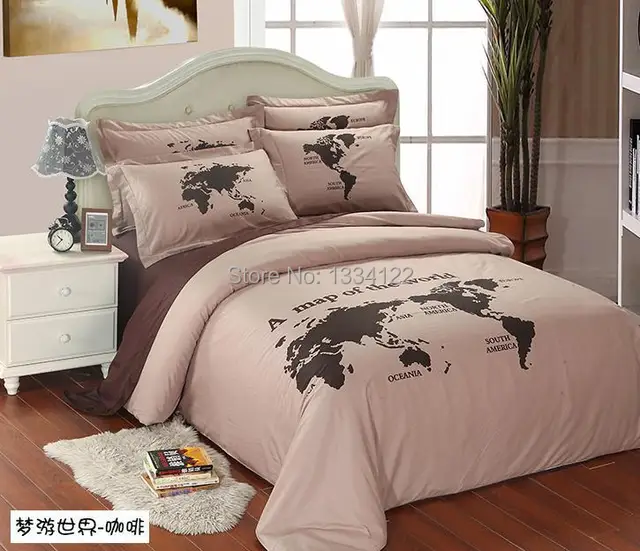 competitive prices world map light coffee 4 pieces bedding set for world map sheet set