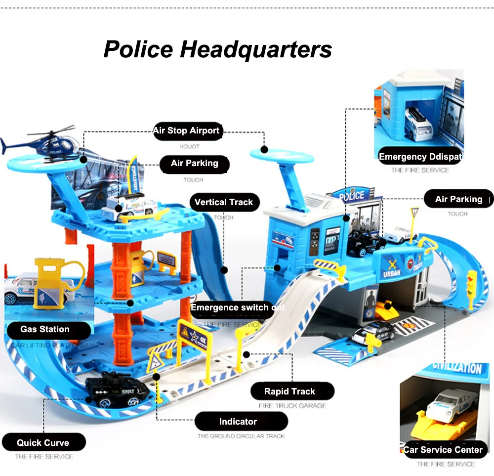 DIY сборка железных дорог гоночных треков набор автомобилей Игрушки транспортные средства Автостоянка/пожарная помощь/полицейский участок детские игрушки
