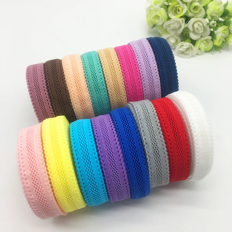 

5Yards/lot 5/8" 15mm Elastic Ribbon Multirole Bilateral Lace Grid Fold Over Elastic Spandex Lace Ribbon