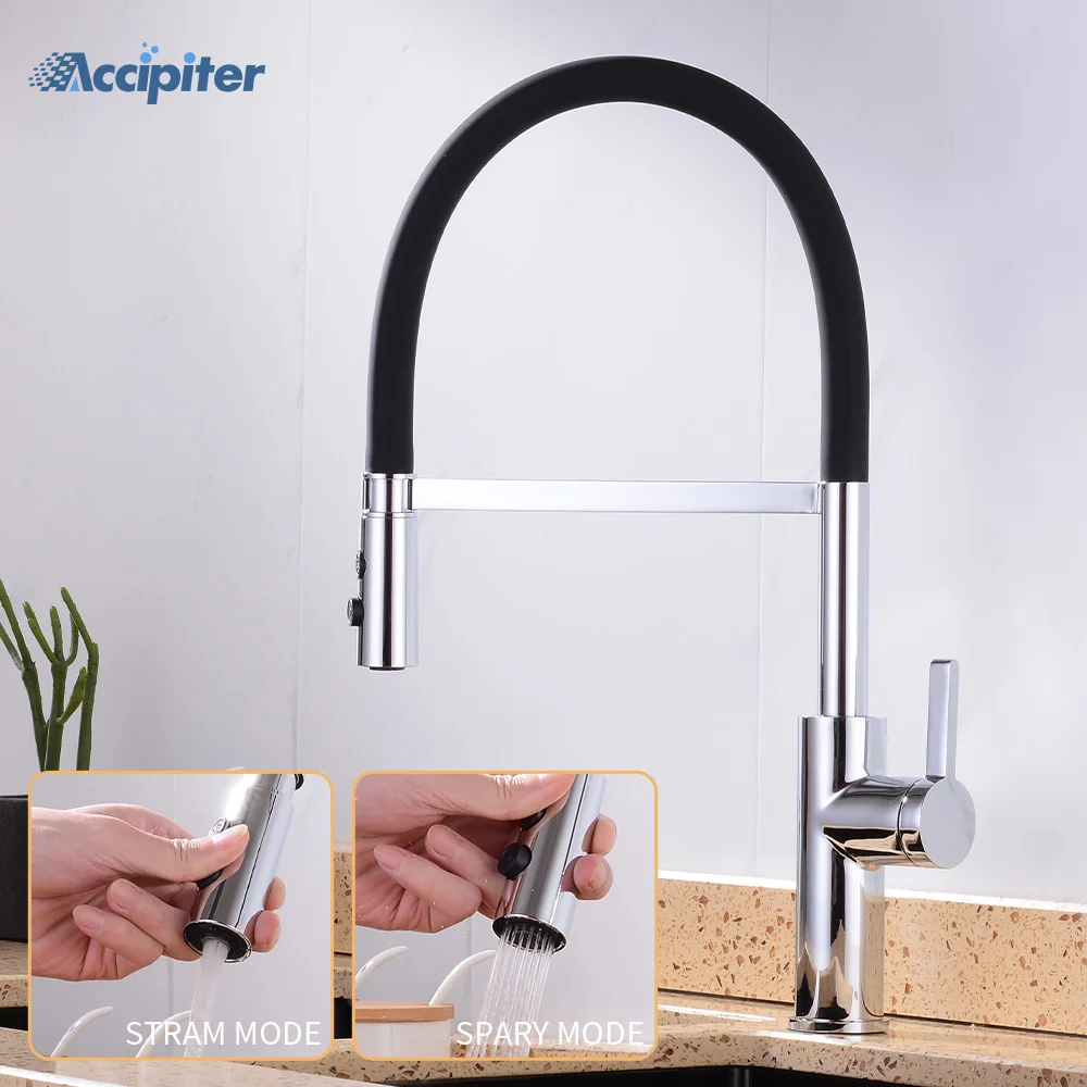 

Kitchen Faucet Hot&Cold Sink Dish Washing Bowl Kitchen Faucets Copper Nordic Wind Silica Gel Pulling Rotating Black Faucet