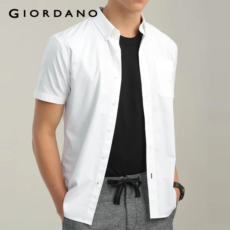 Giordano Men Shirt Short Sleeve Oxford Slim Fit Stretchy Gentlemen High