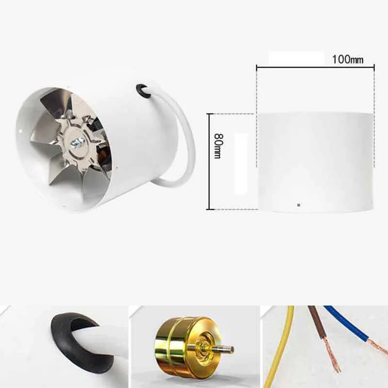 220V 25W 4/" Inline Duct Fan Booster Exhaust Blower Air Cooling Vent Steel Blade