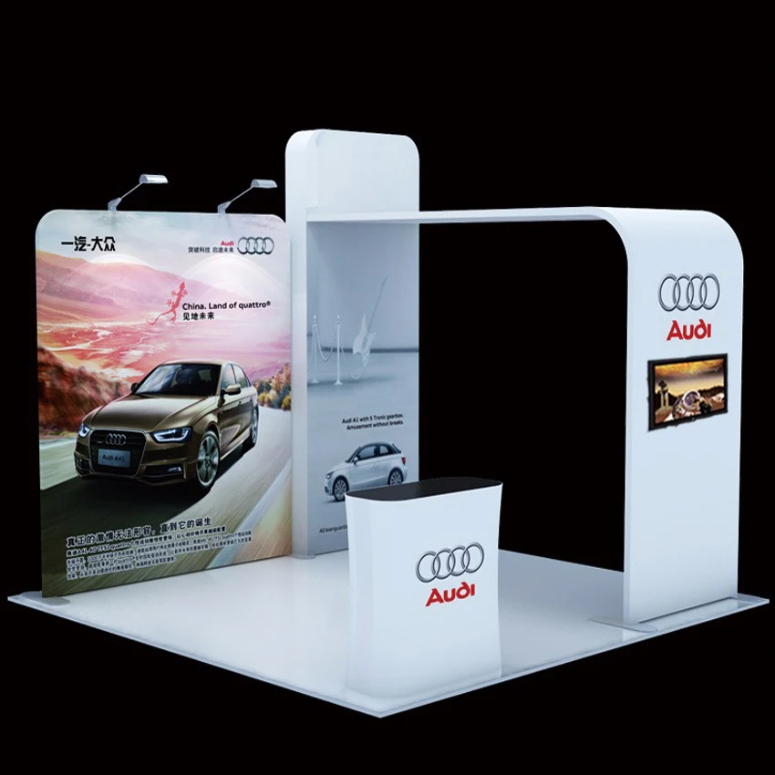 

10ft Trade Show Display Sets Booth Pop Up Stand Banner Exhibits Expro with TV Bracket Counter Lights #1