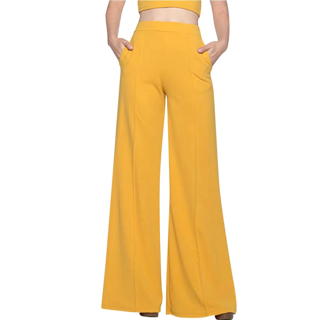 Womail модные однотонные свободные длинные брюки палаццо весна осень женские широкие брюки с высокой талией Большие размеры