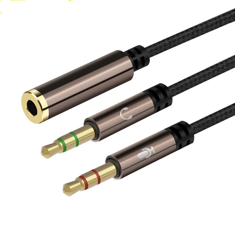 3.5mm Universal Aux Audio Splitter One Turn Two Cable Microphone for