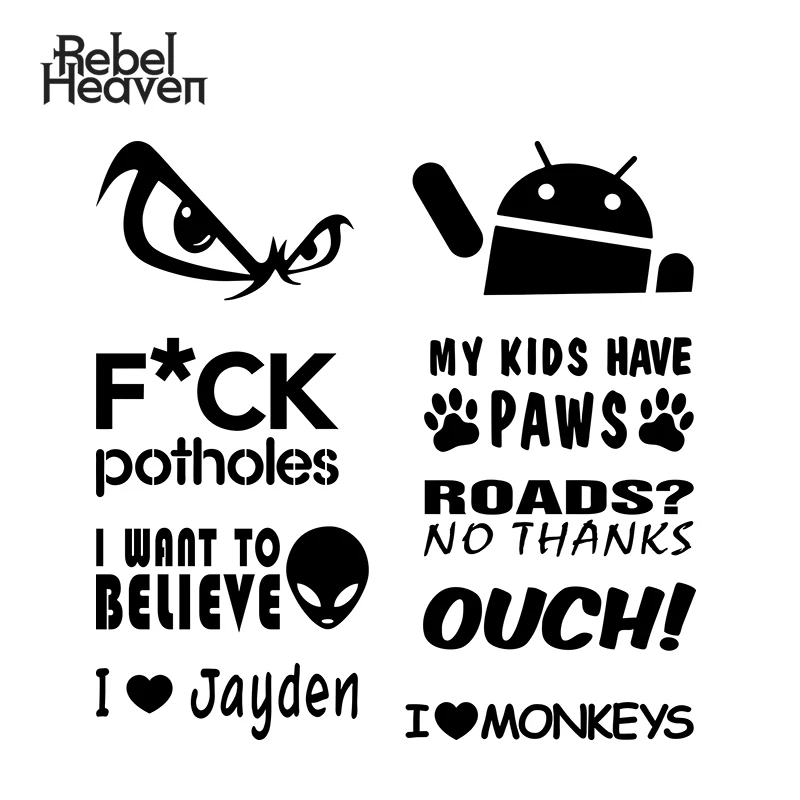 

Rebel Heaven Funny Car Stickers and Decals JDM OUCH! No Fear Eyes My Kids Have Paws Vinyl Decal Motorcycle Car Assessoires