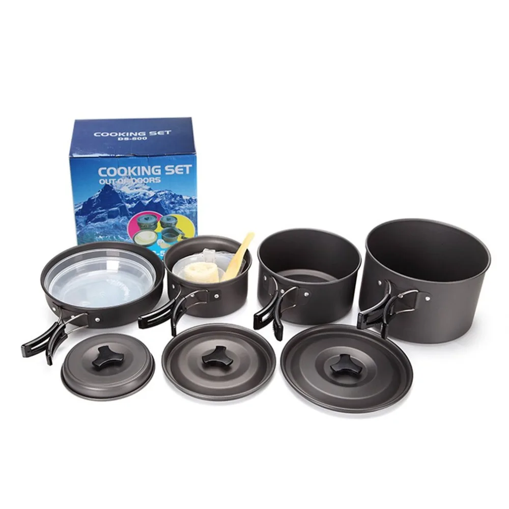 

Camping Cookware Set Outdoor Cooking Tool Non-stick Frying Pan Pot with Fodlable Handle Hiking Picnic Cutlery Utensils