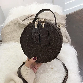 

ABDB-Brand Crocodile Pattern Women Round Handbag Designer Vintage Small Shoulder Messenger Bag Ladies Fashion Evening Clutch