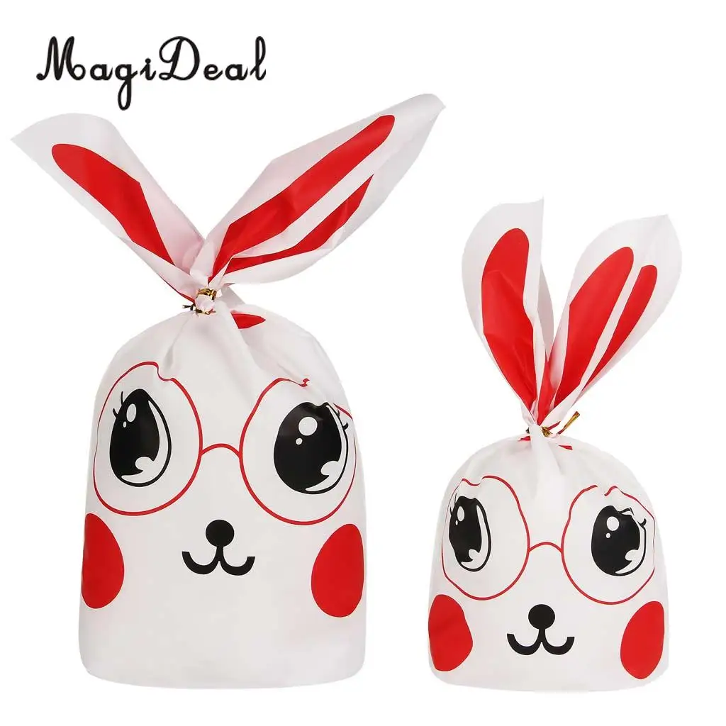 MagiDeal 50pcs/Lot Kawaii Rabbit Bunny Ear Bakery Cookie Treat Bags Biscuit Packaging Bag Self-adhesive Party Gift Bag