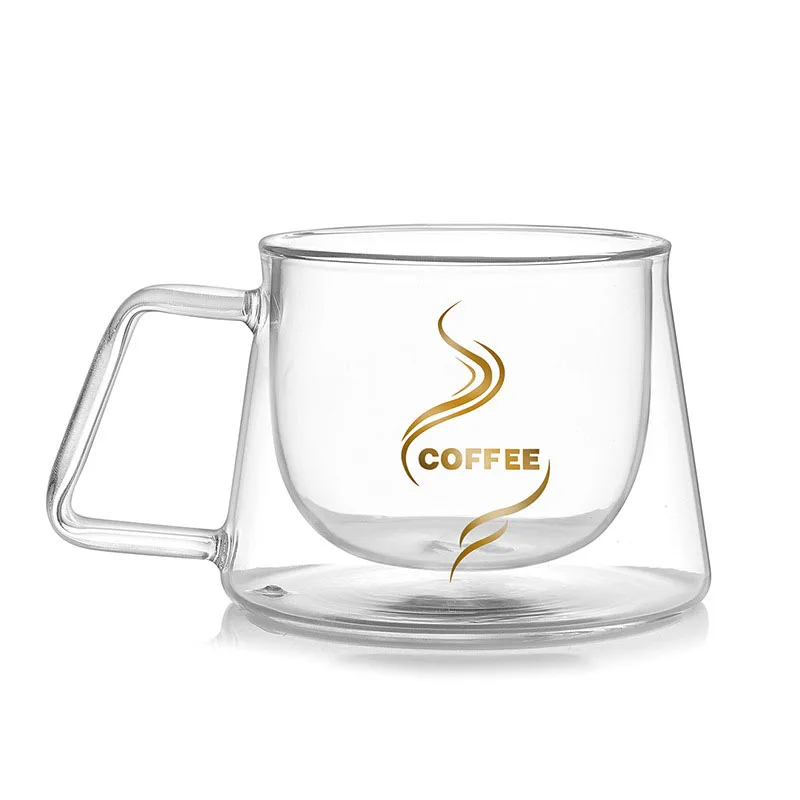 200ML Double Wall Glass Milk Tea Cup Heat-Resistant Coffee Mugs with Handles