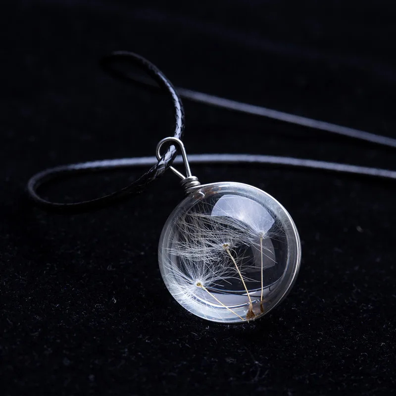

2016 Hot sale Crystal Glass Ball Dandelion Necklace Long Strip Leather Chain Pendant Necklaces For Women Jewelry Gift