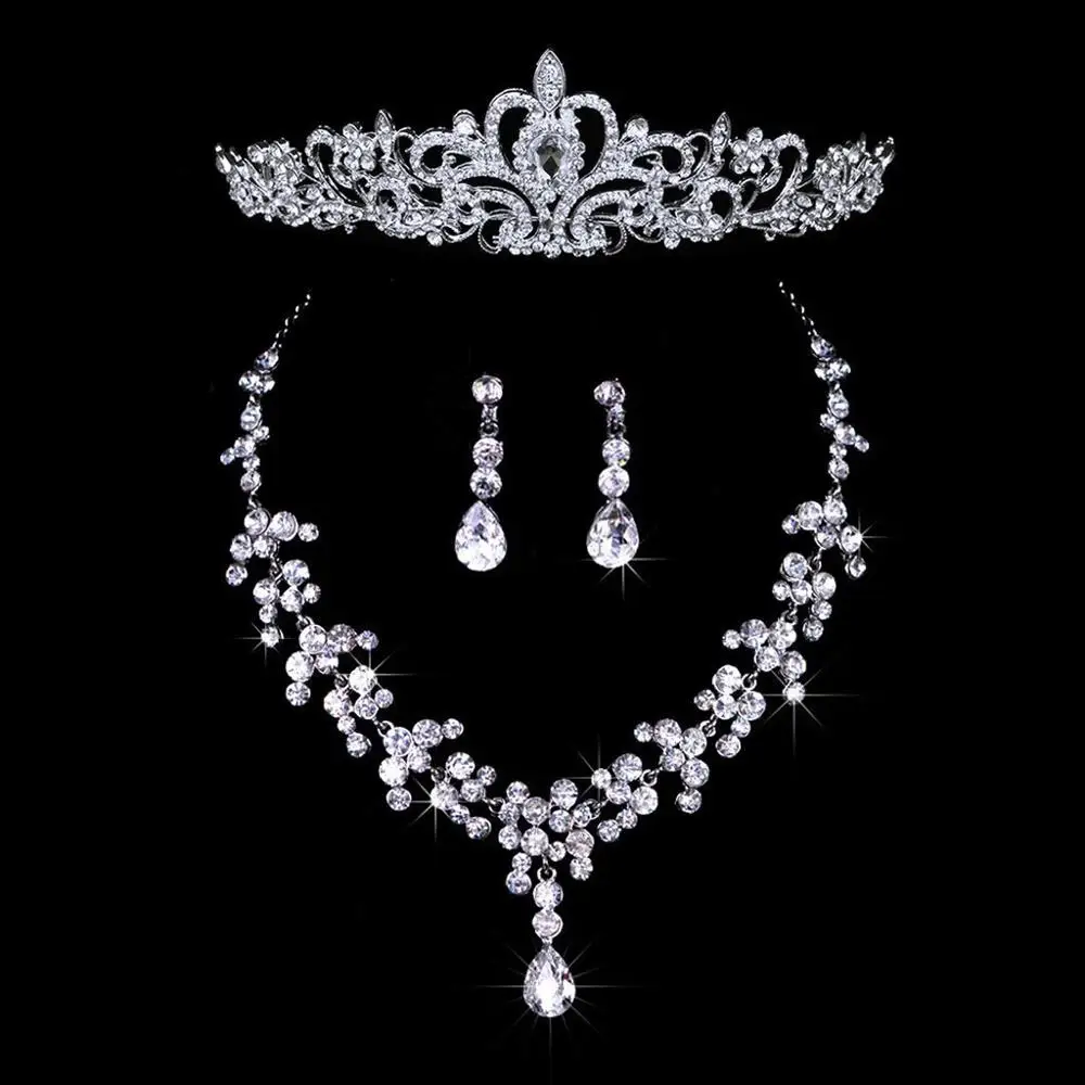 Joia nupcial tiara colar e conjunto coroa