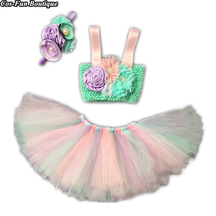 

PRINCESS TUTU Fancy Baby Girl Clothes The Little Mermaid Costume Dress Flower Headbands Top Skirt Outfits Set Girls Skirts W134