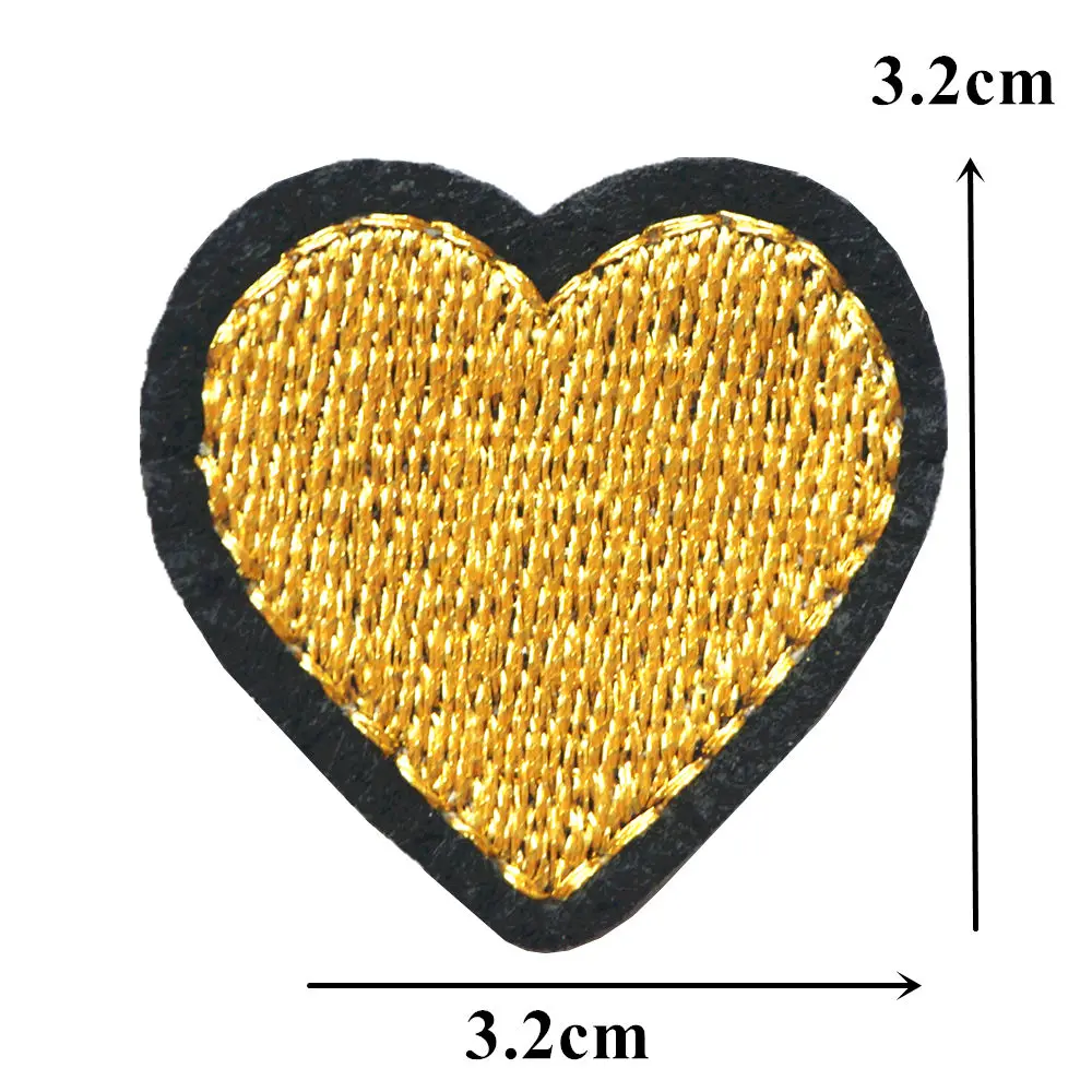 10PCS Gold Hearts Black Edge Fabric Embroidery Sew Iron On Patches Badges For Clothes DIY Appliques Craft Decoration Sticker