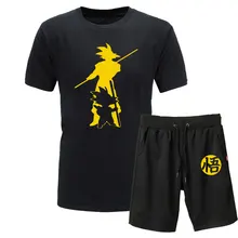 Новинка года; летняя футболка с принтом «Жемчуг дракона Z Goku» из 2 предметов+ шорты; футболка с короткими рукавами и круглым вырезом Повседневная брендовая одежда Vegeta Harajuku