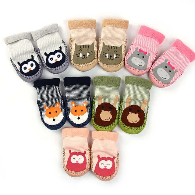 Cartoon Baby Socks Anti Slip Rubber Soles First Walkers Floor Infant