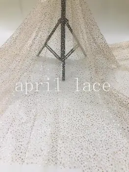 

jcc005 gold color dobby dot stock 5yards floral sequin embroidery tulle mesh net lace for bridal wedding dress