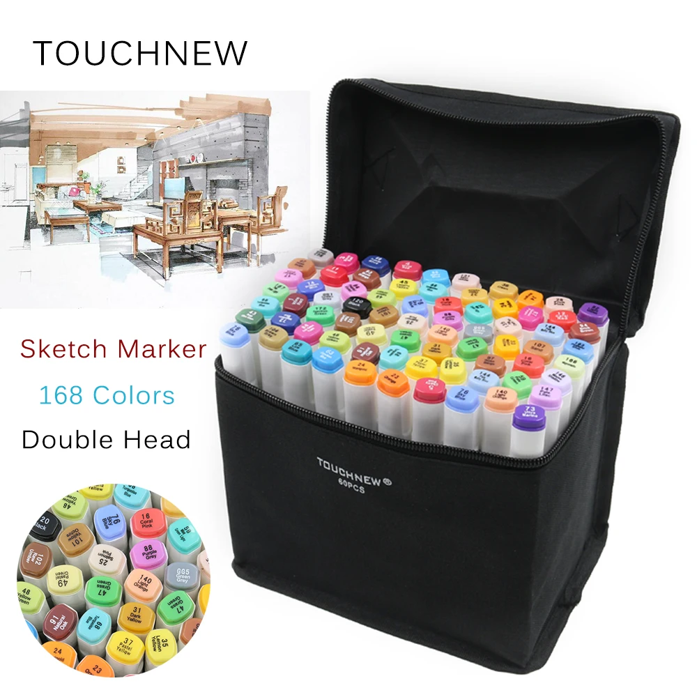 

TOUCHNEW 168 Colors Sketch Markers Pen Oily Alcohol Painting Manga Dual Headed Art Marker Set Stationery Pen For School Drawing
