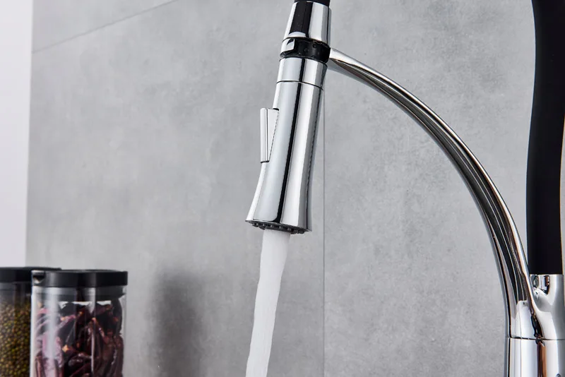 Deck Mount Black Hose Kitchen Mixer Taps Single Handle Stream Sprayer Kitchen Faucet Chrome Finish with Bracket