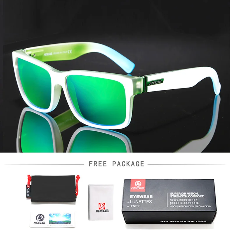 KDEAM, квадратные поляризационные солнцезащитные очки, мужские, спортивный стиль, Revamp, солнцезащитные очки, для вождения, рыбалки,, УФ-линзы TAC, очки, мужские, Gafas, CE коробка - Цвет линз: Green Lens