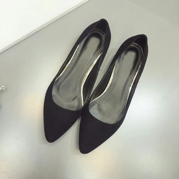 CEYANEAO/пикантные женские туфли-лодочки на низком каблуке; сезон весна-осень; женские туфли-лодочки из флока без застежек; женские повседневные тонкие туфли - Цвет: Black 1
