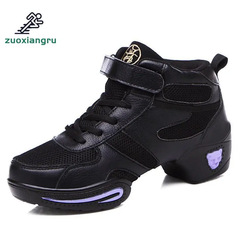 

New Female Soft Bottom Modern Jazz Dance Shoes Square Dancing Shoes Leather Mesh Women Sneaker New Ladies Street Dance Shoes