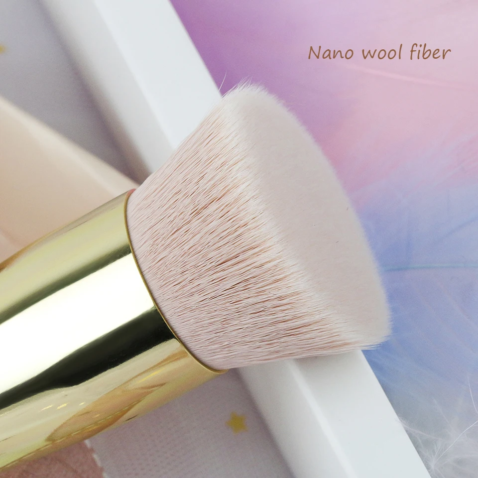 BEILI 1 piece Pearl White Makeup brush Nano wool fiber Hair Flat Foundation powder brush Handle golden ferrule