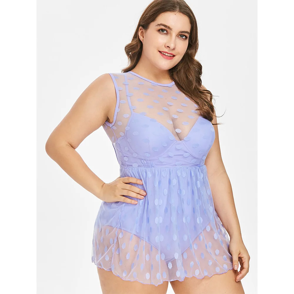 

Rosegal Plus Size Swimwear Polka Dot One Piece Swimsuit Vintage Swimwear Women Push Up Bathing Suit Retro Large Size Swimsuit