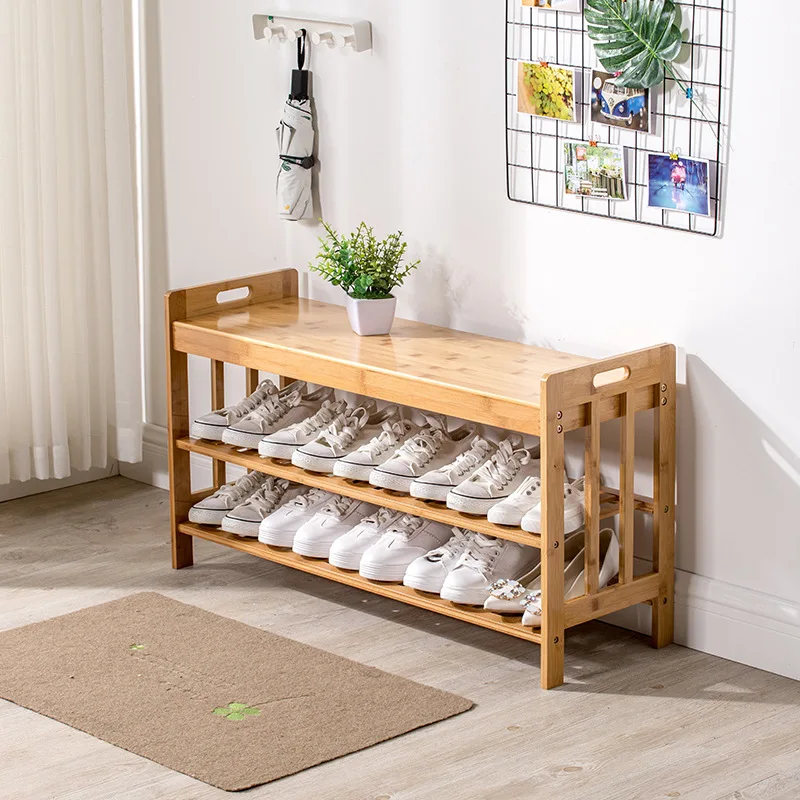 bamboo shoes bench Entrance wear shoes stool with cushion small shoes cabinet simple modern solid wood multi-layer shoe rack bamboo shoes bench Entrance wear shoes stool with cushion small shoes cabinet simple modern solid wood multi-layer shoe rack