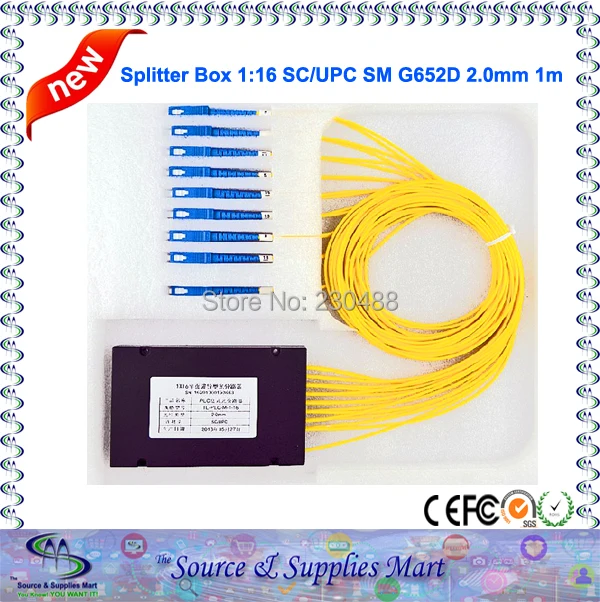 

2pcs/lot Fiber Optic PLC Splitter Box 1:16 SC/UPC Singlemode G652D 2.0mm 1m