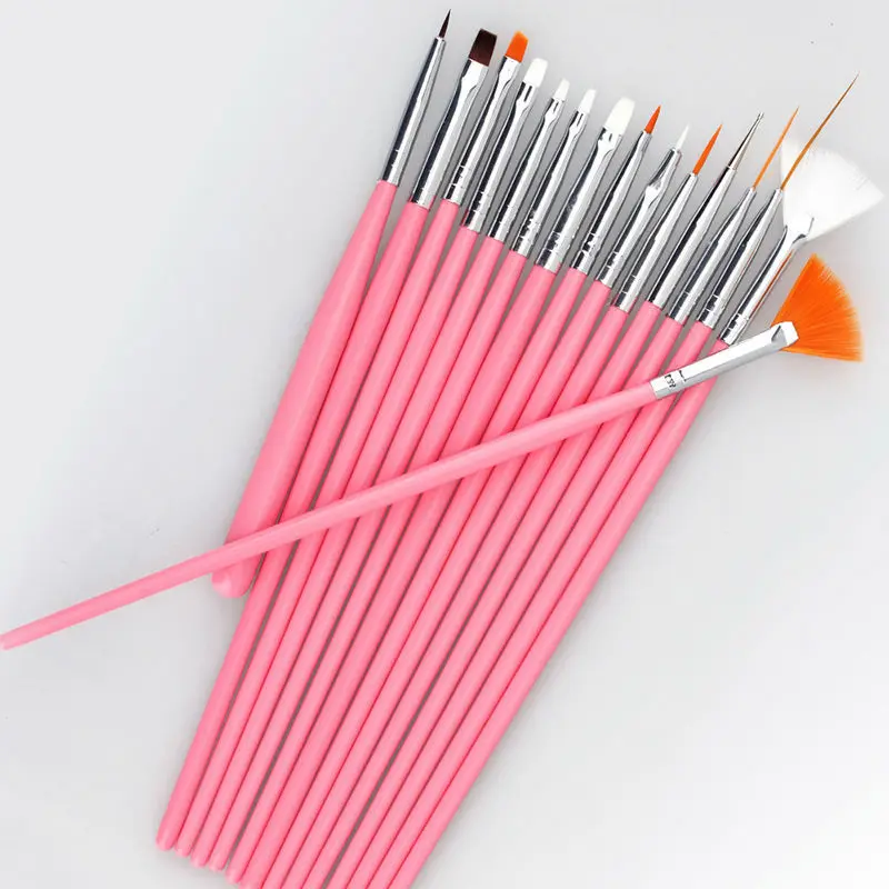 Y&S 15pcs Pink Nail Brush Brushes Set Nail polish gel art Paint Design