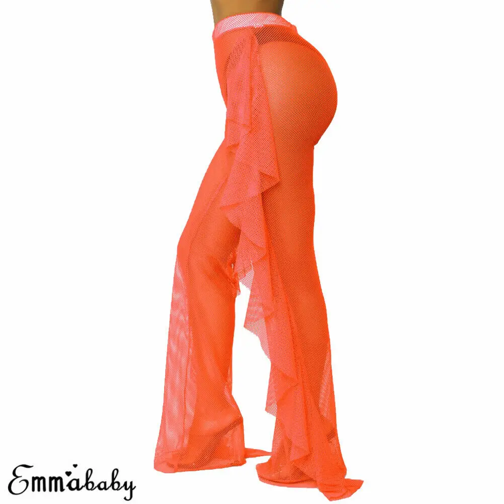 See Through Beach Cover Up Pants Women's White Sheer Bathing