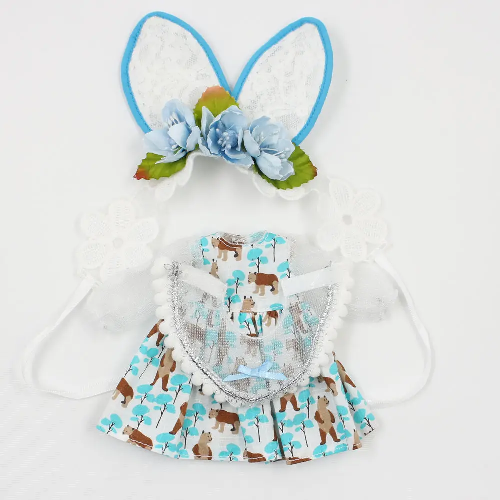 

blyth clothes to blue flower butterfly lace bear dress it suitable to suitable for 1/6 normal and joint doll, icy, jecci five