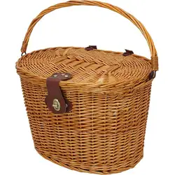 Винтажная плетеная велосипедная корзина с откидной крышкой и кожаными ремешками