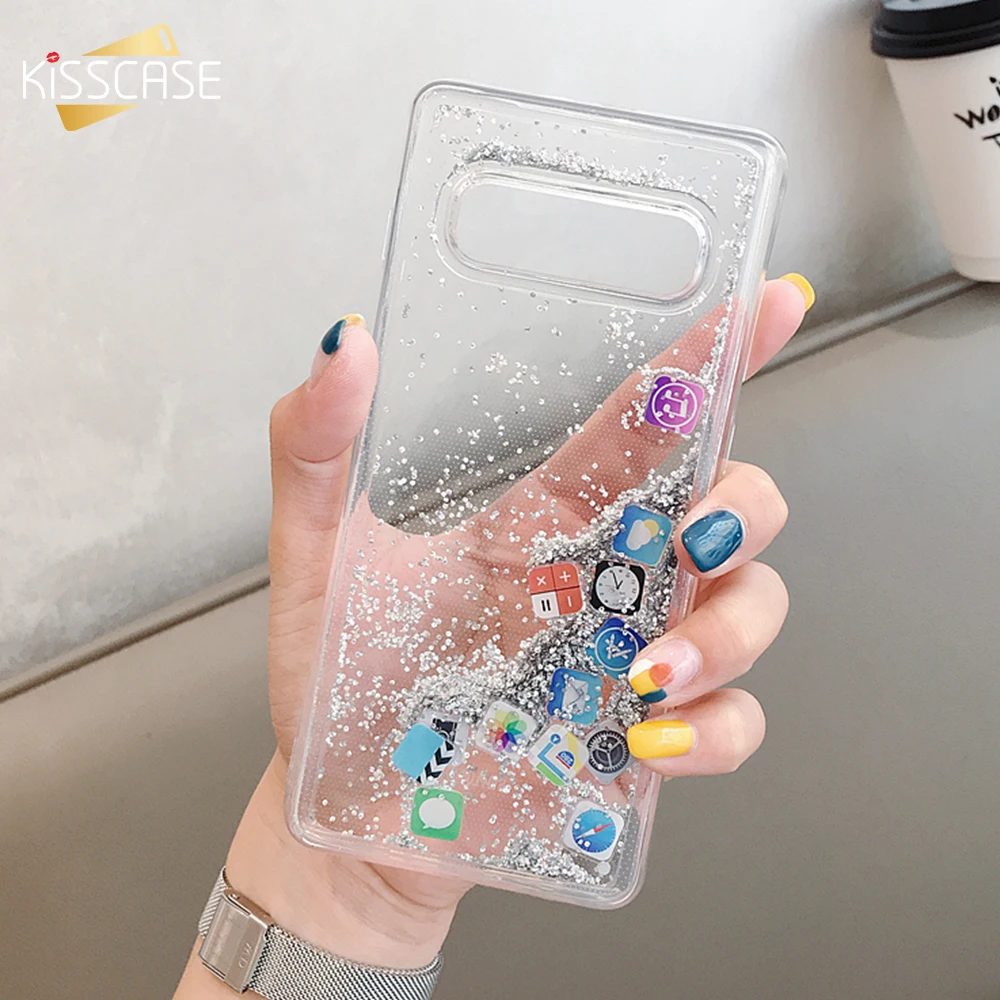 

KISSCASE Chic Liquid Quicksand Phone Case for Samsung S10 S10 Lite S10 Plus Fitted Back Cover Icons Phone Cover for Samsung S10