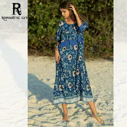 Boho шифоновое платье с принтом для женщин с коротким рукавом О-образным вырезом свободные макси платья Повседневное пляжное длинное платье