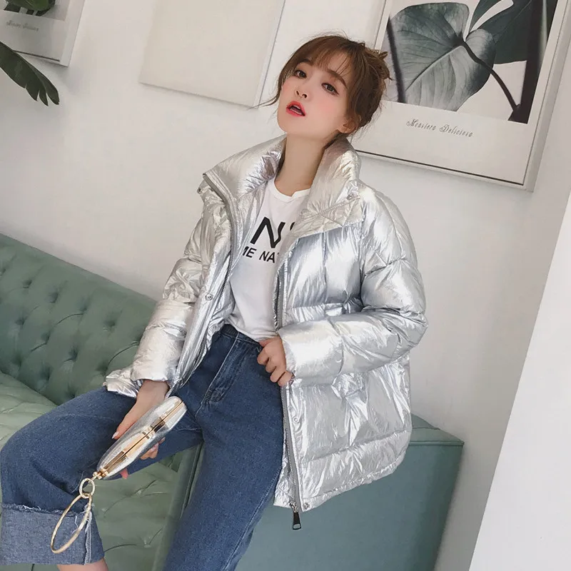 Fitaylor Women Winter Jackets Short Silver Metal Warm Duck Down Coat 2018 Ultra Light Ladies Down Parkas