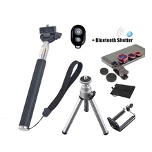 3 in 1 Lentes bluetooth Shutter Monopod Tripod Macro Fisheye Fish eye lenes for xiaomi redmi Note 3 pro iPhone 5s 5 6 6s 7 lens
