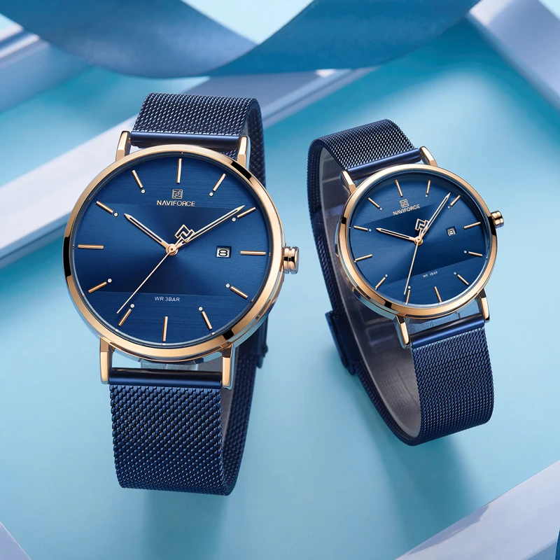 Пара наручные часы naviforce Лидирующий бренд из нержавеющей стали Кварцевые наручные часы для мужчин и женщин модные повседневные часы подарочный набор для продажи