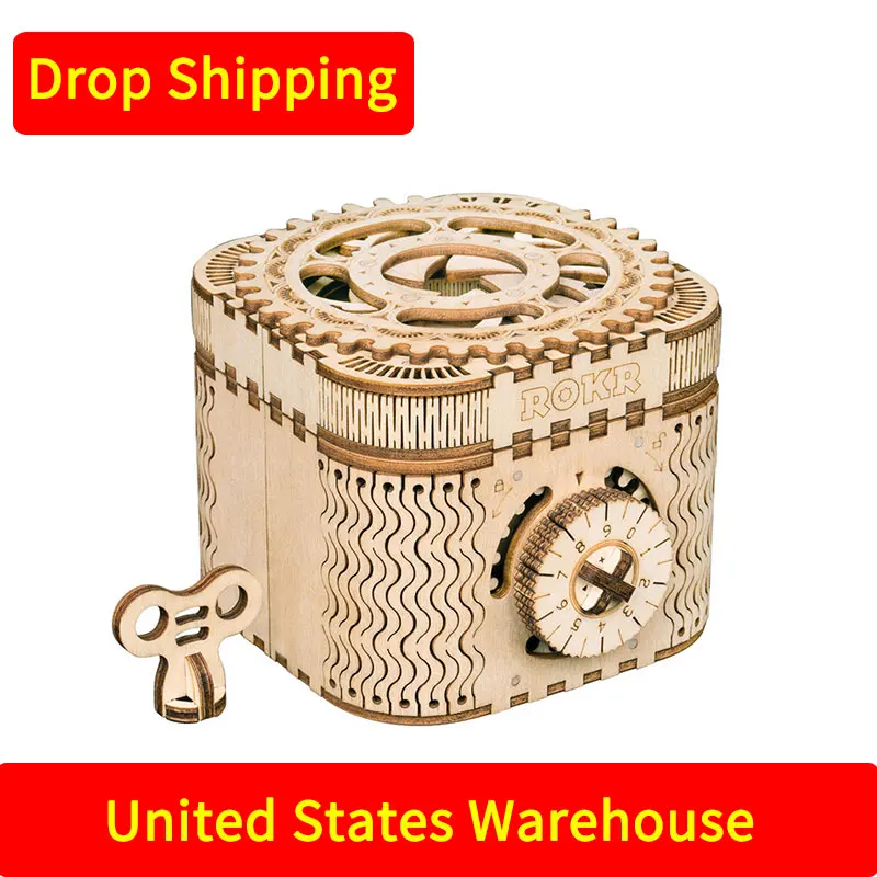 

For Drop Shipping in United States 3D Wooden Puzzle Storage Treasure Box Assembly Model Building Kit Toys for Children LK502