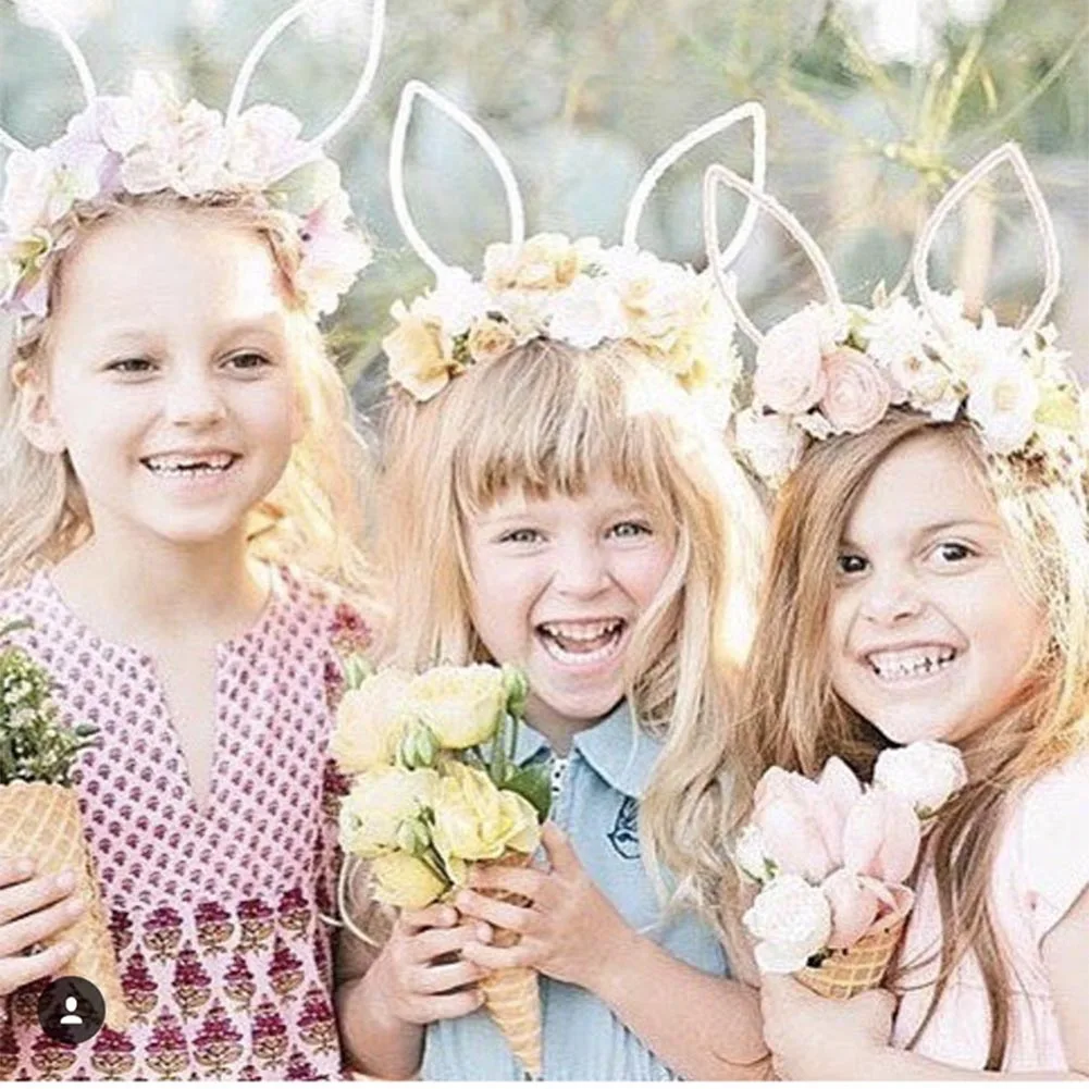 

Adorable Baby Girl Headband Rose Flower Headband Bunny Rabbit Ear Rose Hairband Props Princess Birthday Gift Costume