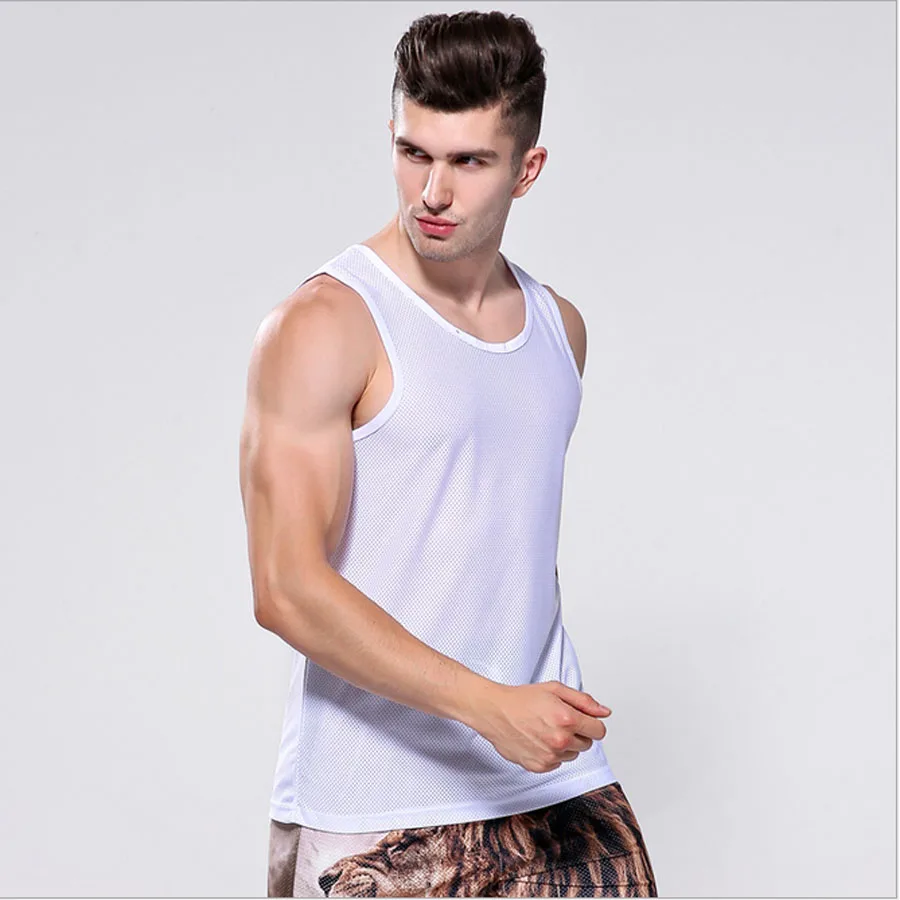 White Tank Top Men Bodybuilding Mesh Loose Fitness Crossfit Mens Tank