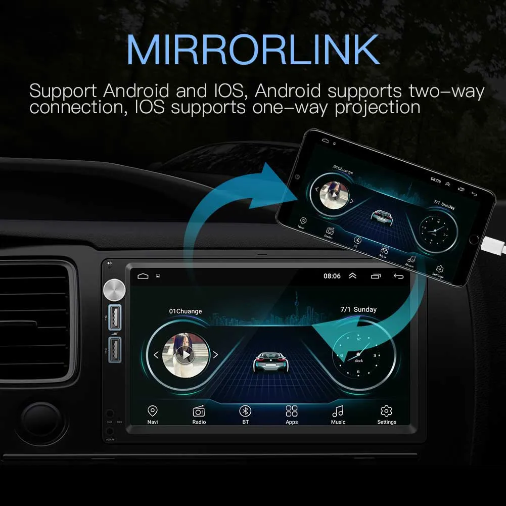 La Radio del Coche Android 8,1 Autoradio 2din MP5 GPS receptor estéreo de Coche 2 Din Audio estéreo de Radio Para Coche de enlace Wifi cámara trasera