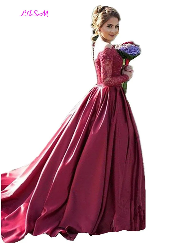 Кружевное Пышное Платье с открытыми плечами и длинными рукавами с v-образным вырезом и коротким шлейфом, Выпускные вечерние платья vestido de debutante арабское платье